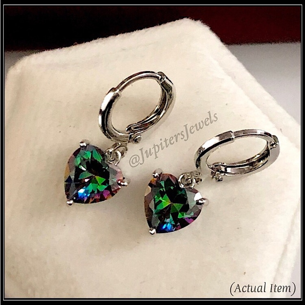 Clearance! NEW SIMULATED MYSTIC TOPAZ  SOLITAIRE HEART CRYSTAL STONE EARRINGS